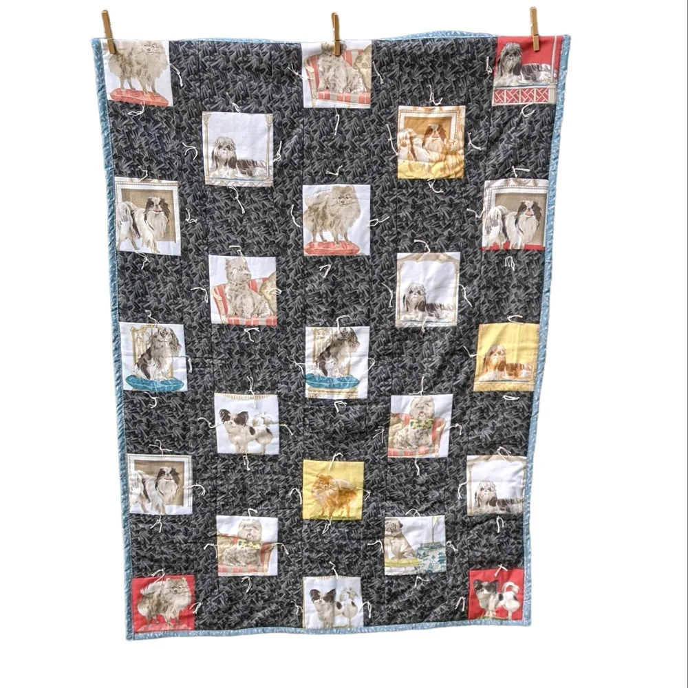 Quilt, handmade, plant, floral, dogs, nature 34.5 W * 47.5H